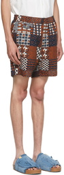 BEAMS PLUS Brown Komatsu Matere Edition Batik Print Beach Shorts