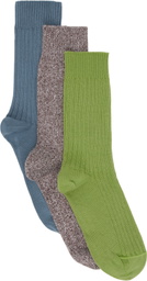 Baserange Three-Pack Multicolor Rib Overankle Socks