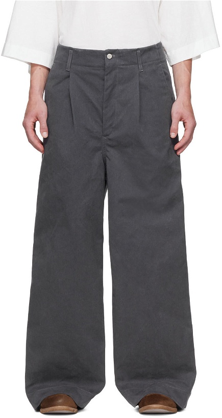 Photo: Hed Mayner Gray Cotton & Polyester Trousers