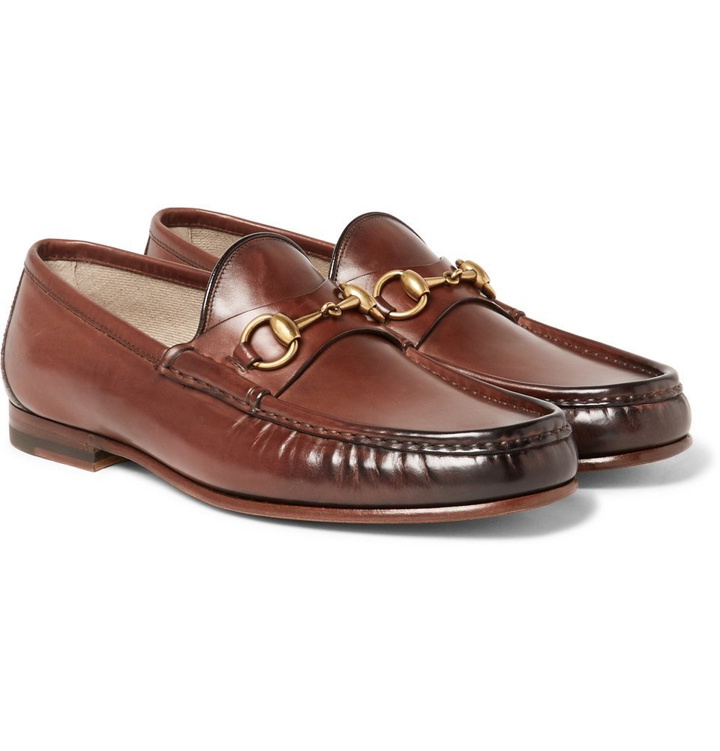 Photo: Gucci - Roos Horsebit Burnished-Leather Loafers - Men - Dark brown