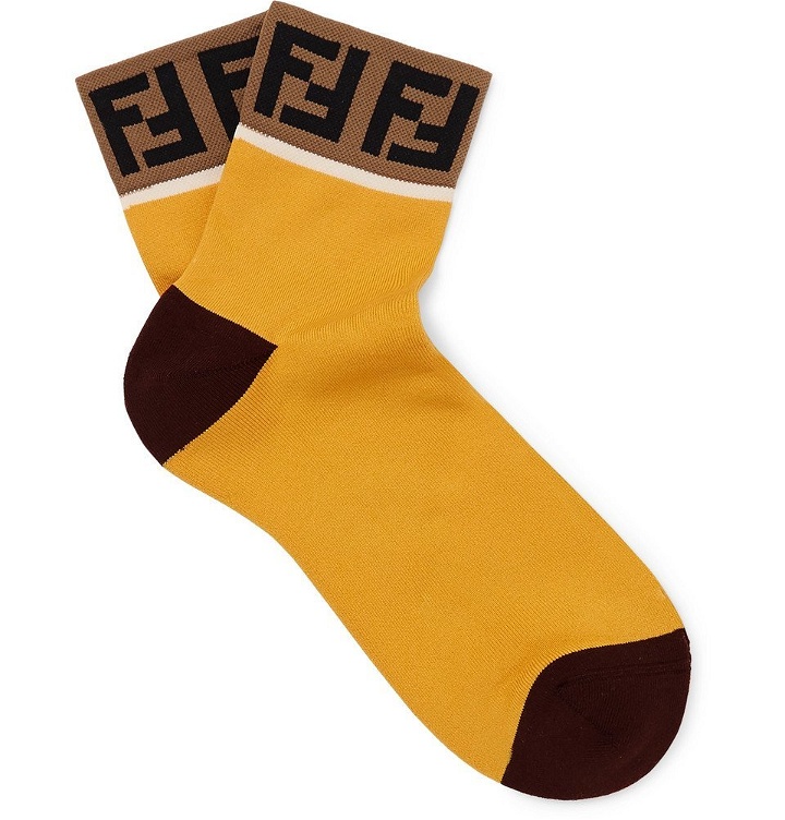 Photo: Fendi - Logo-Intarsia Stretch Cotton-Blend Socks - Men - Saffron