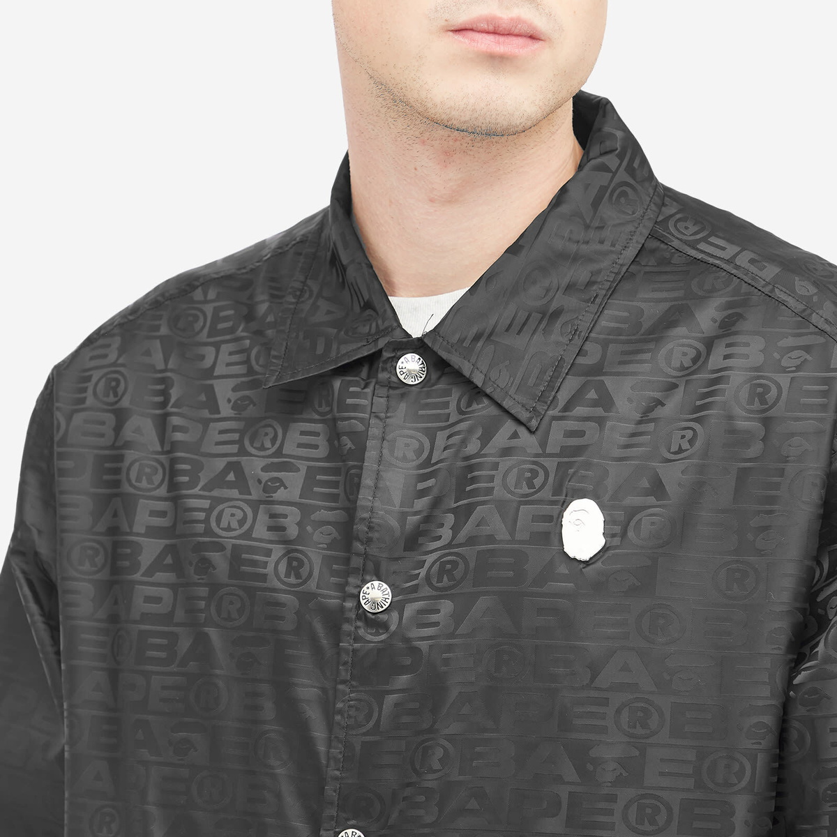 A Bathing Ape Men's Jaquard Nylon Coach Jacket in Black A Bathing Ape