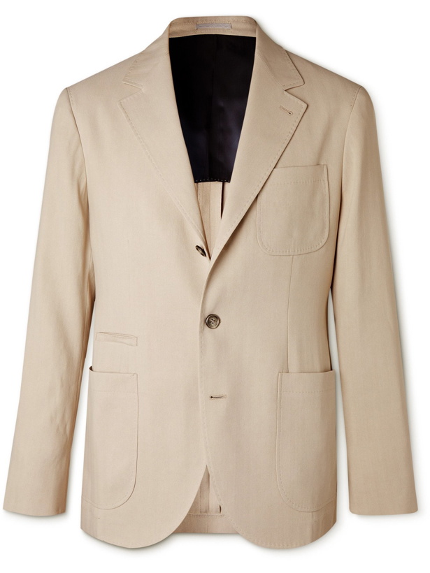Photo: BRUNELLO CUCINELLI - Unstructured Herringbone Paper and Silk-Blend Suit Jacket - Neutrals