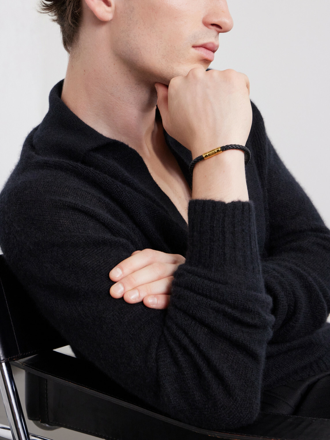 TOM FORD - Gold-Tone and Woven Leather Bracelet - Black
