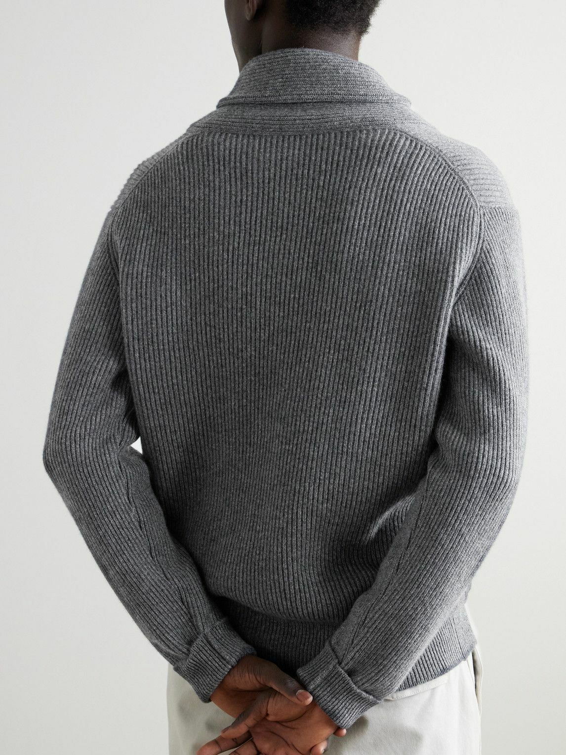 Anderson & Sheppard - Shawl-Collar Ribbed Cashmere Sweater - Gray