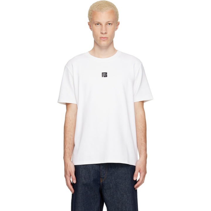 Photo: BALMAIN White Embroidered Logo T-shirt