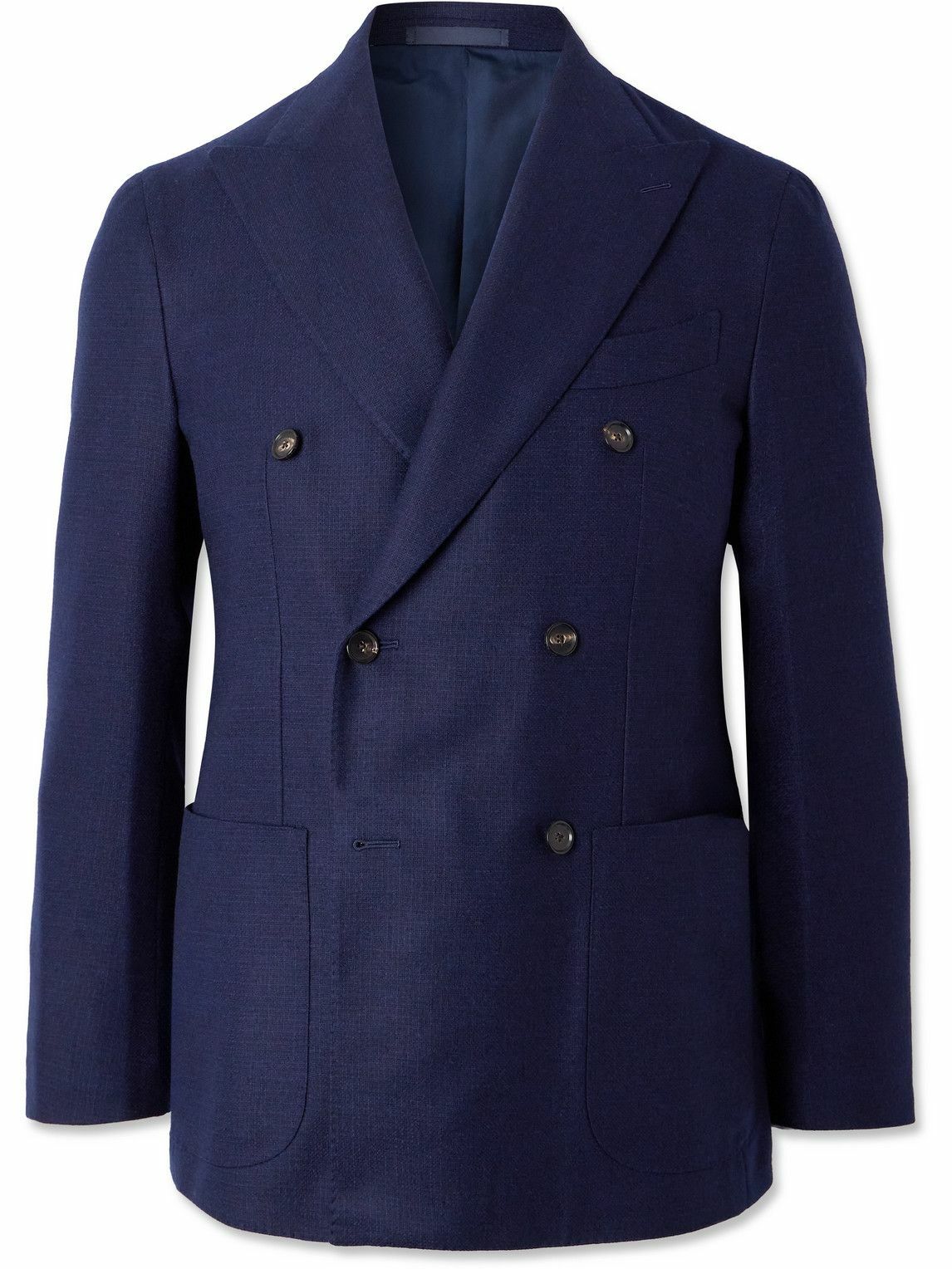 Caruso - Double-Breasted Wool-Tweed Blazer - Blue