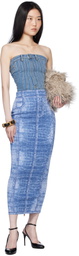 Balmain Blue Denim Effect Knit Midi Skirt