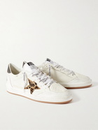 Golden Goose - Ballstar Distressed Calf Hair-Trimmed Leather Sneakers - White