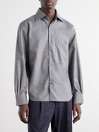 Stòffa - Spread-Collar Brushed Cotton Woven Shirt - Gray
