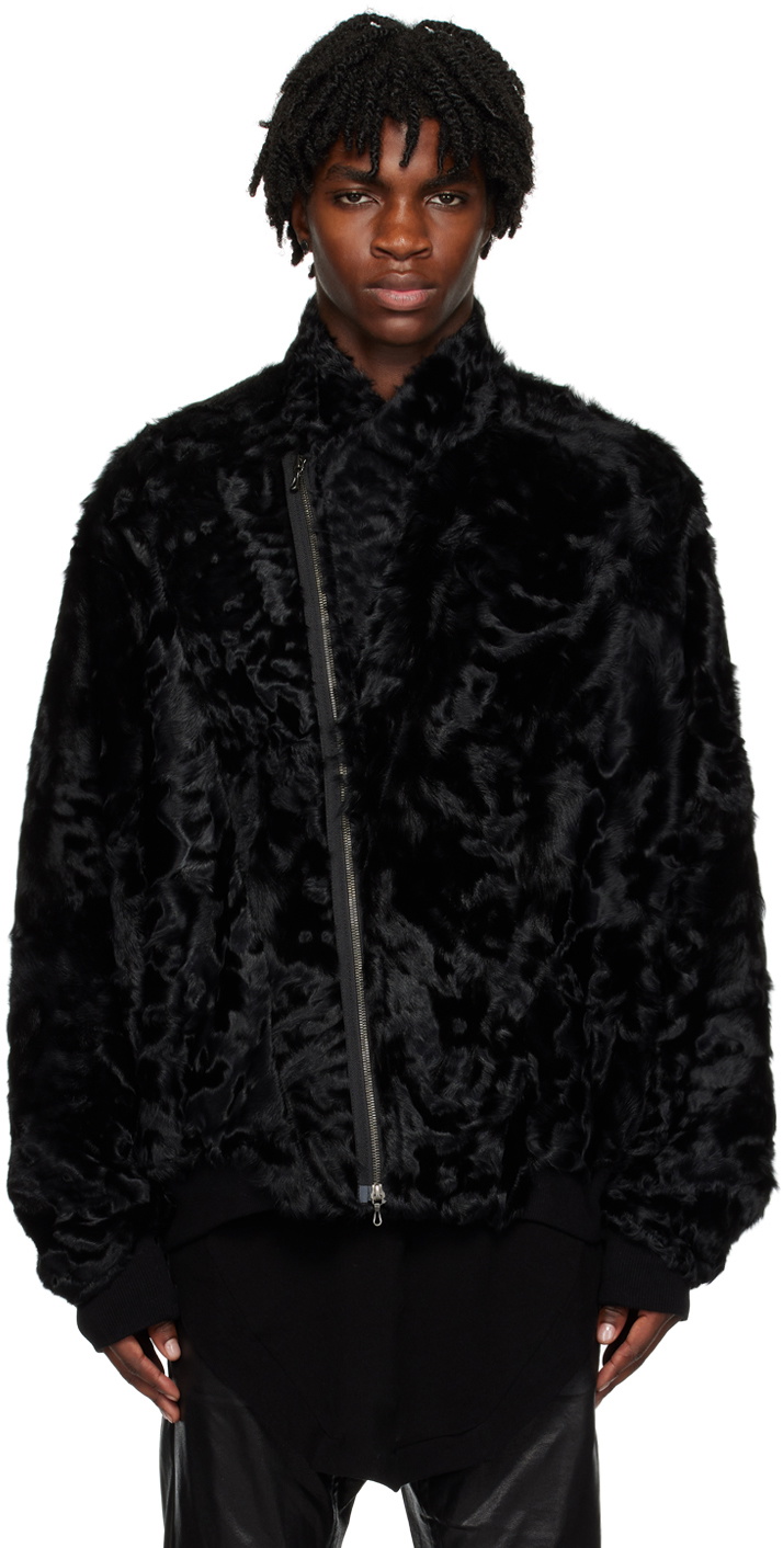 Julius Black Edge Seam Shearling Jacket Julius