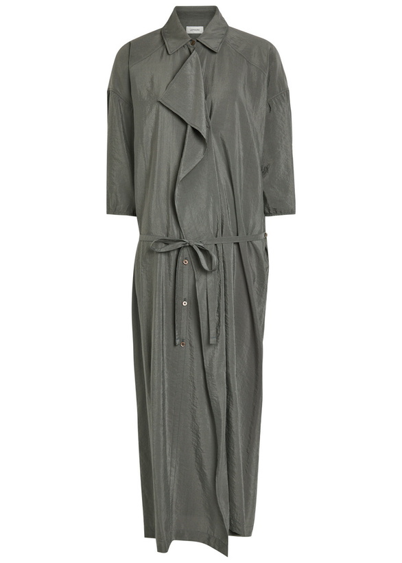 Photo: Lemaire Belted Brushed Silk-blend Midi Shirt Dress Grey
