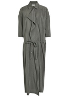 Lemaire Belted Brushed Silk-blend Midi Shirt Dress Grey