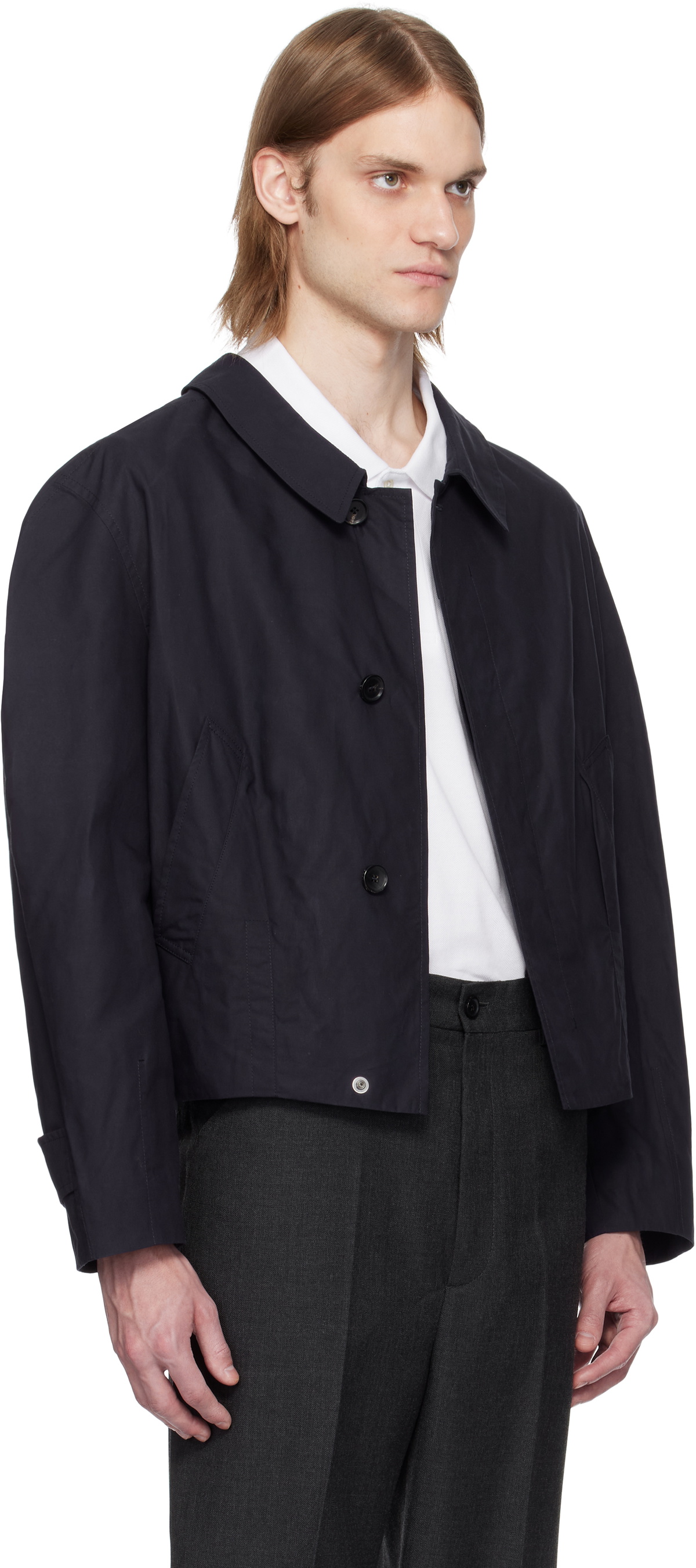 Bally Navy Taffeta Bomber Jacket