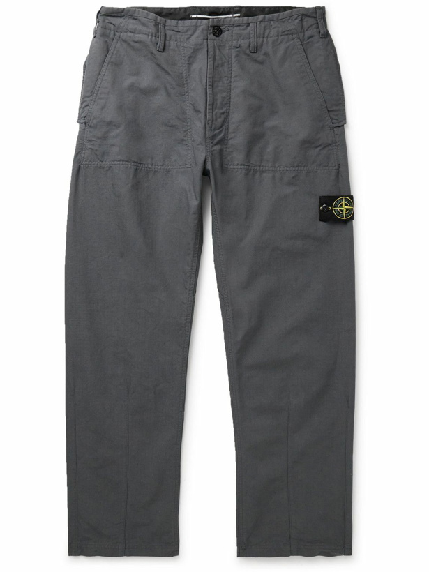 Photo: Stone Island - Slim-Fit Logo-Appliquéd Cotton-Ripstop Trousers - Gray