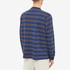 Beams Plus Men's Long Sleeve Jacquard Stripe Pocket T-Shirt in Navy