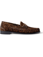 SAINT LAURENT - Logo-Appliquéd Leopard-Print Calf Hair Penny Loafers - Brown