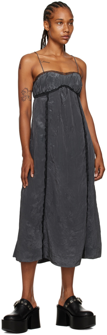 【新品】完売カラー GANNI 定価¥16215 メタルリング装飾コットンベレー GANNI Gray Shiny Midi Dress GANNI
