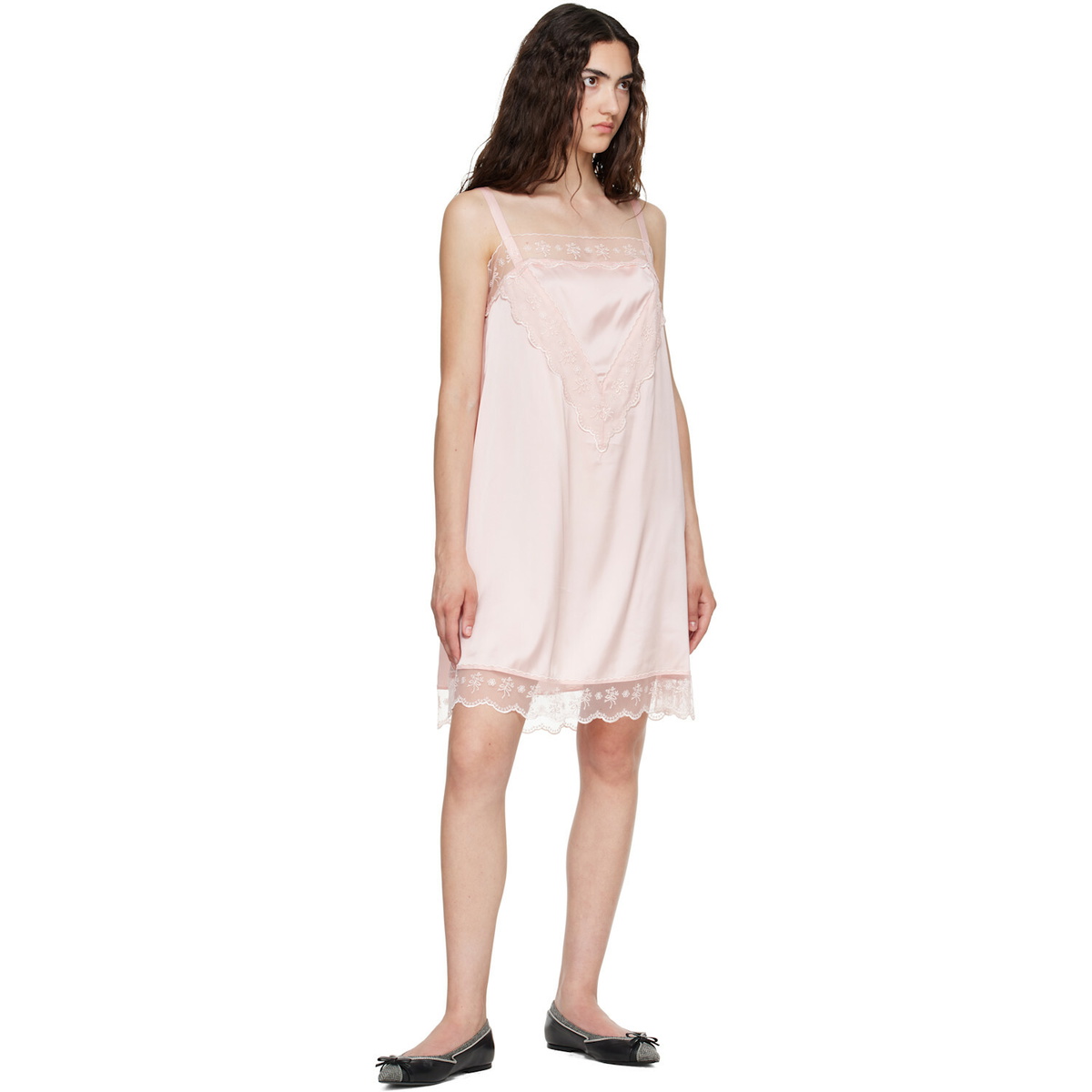 Simone Rocha Pink Square Neck Lace Trim Minidress