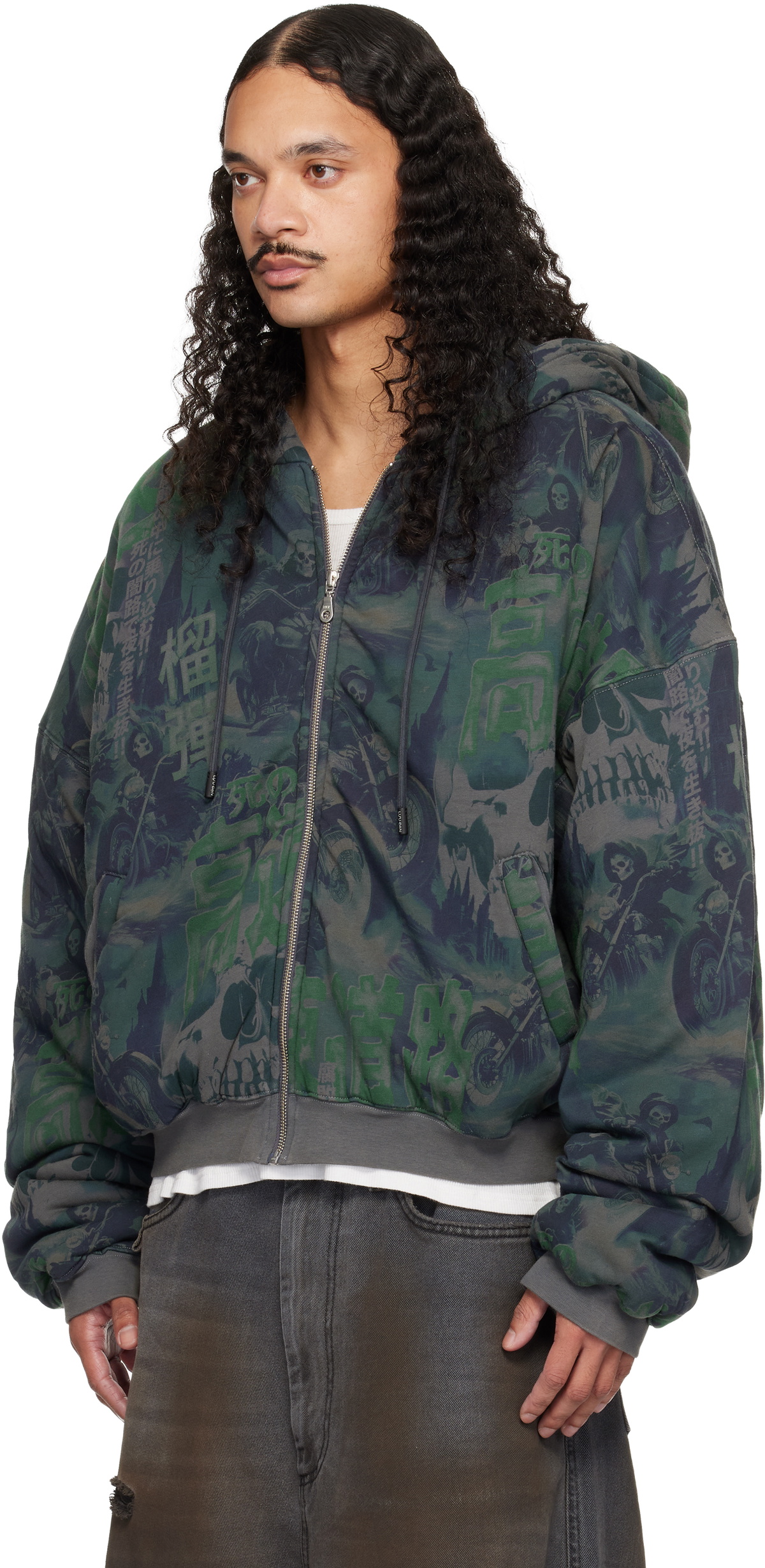 LU'U DAN Navy & Green Wadded Hoodie
