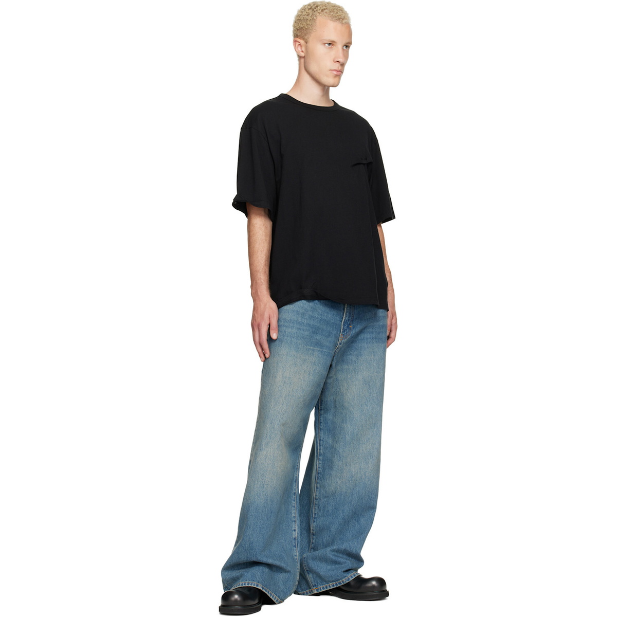 We11done Black Logo Pin-Tucked T-shirt