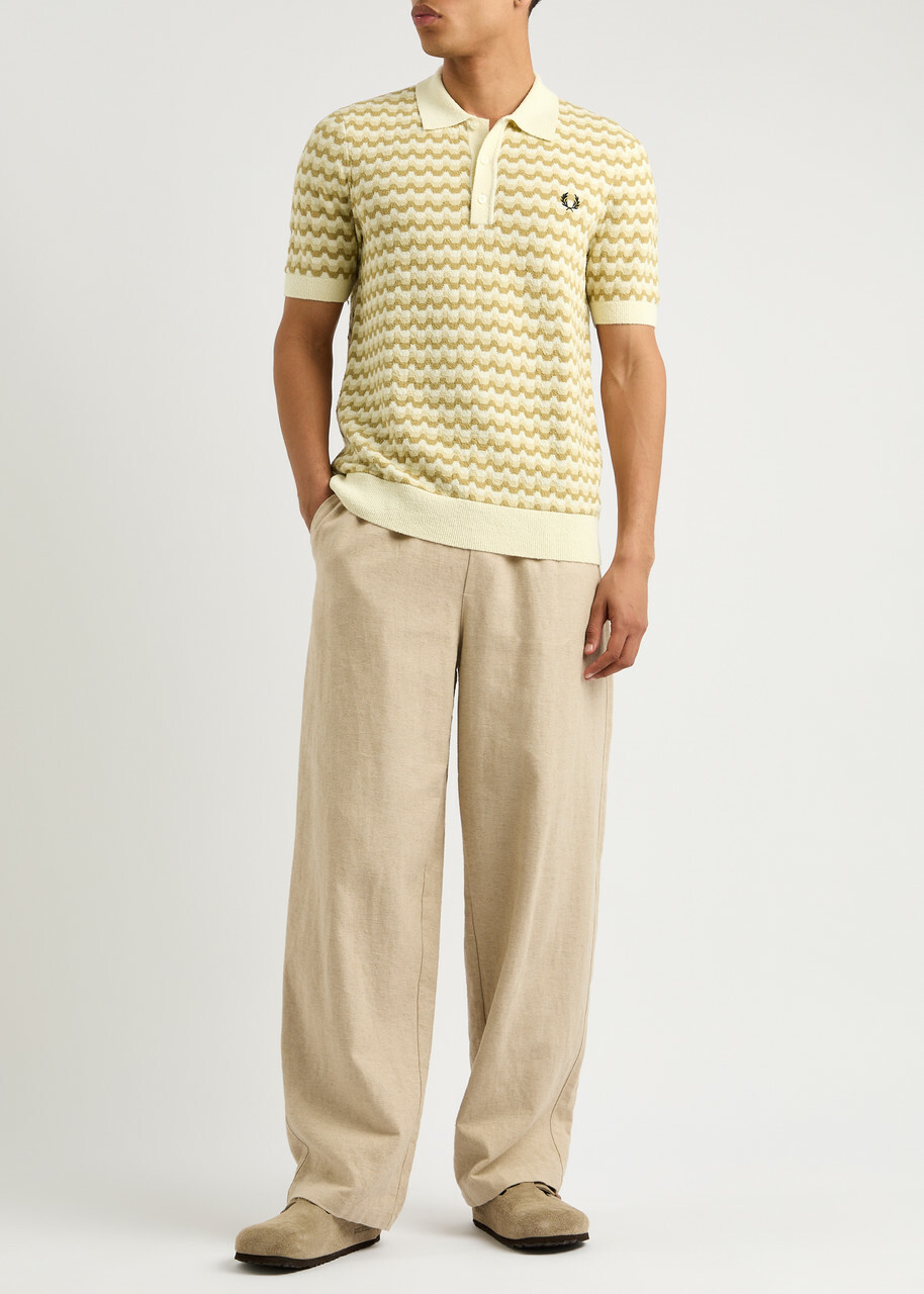 Fred Perry Striped Bouclé-knit Polo Shirt Cream Fred Perry