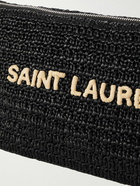 SAINT LAURENT - Logo-Embroidered Raffia Messenger Bag