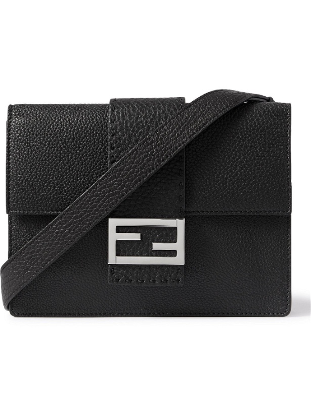 Photo: FENDI - Flat Baguette Small Logo-Embellished Full-Grain Leather Messenger Bag - Black