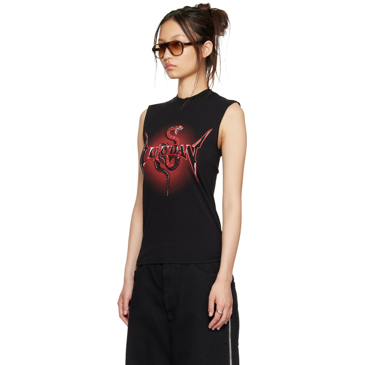 LU'U DAN Black Metal Head Tank Top