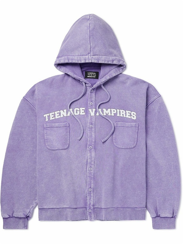 Photo: Liberal Youth Ministry - Printed Cotton-Jersey Hoodie - Purple