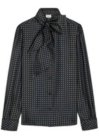 Saint Laurent Patterned Silk Blouse Dark Blue