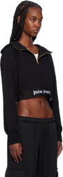 Palm Angels Black Logo Tape Zipped Hoodie