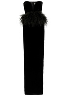 The New Arrivals Ilkyaz Ozel Sienna Feather-appliquéd Velvet Maxi Dress Black