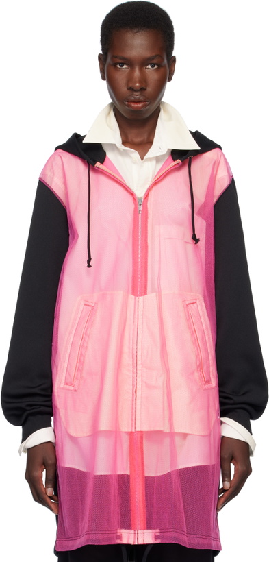 Photo: Comme des Garçons Homme Plus Black & Pink Polyester Thick & Nylon Tulle Zip-Up Hoodie