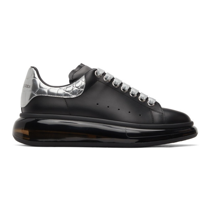 Photo: Alexander McQueen SSENSE Exclusive Black and Silver Croc Clear Sole Oversized Sneakers