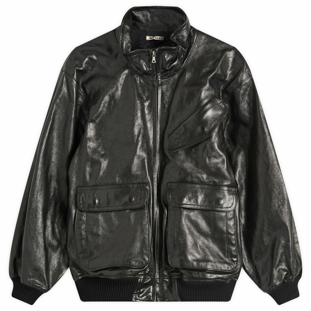 Auralee Men's Lamb Leather Flight Blouson in Brown Auralee