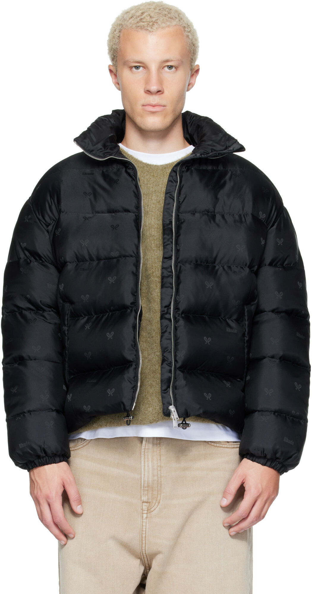 Rhude Black Paisley Jacquard Down Puffer Jacket
