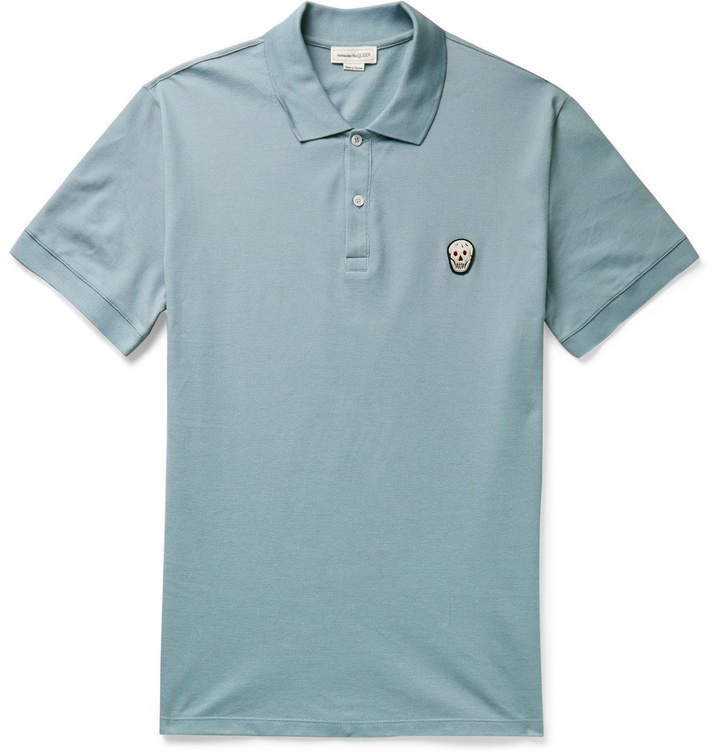 Photo: Alexander McQueen - Logo-Appliquéd Cotton-Piqué Polo Shirt - Blue