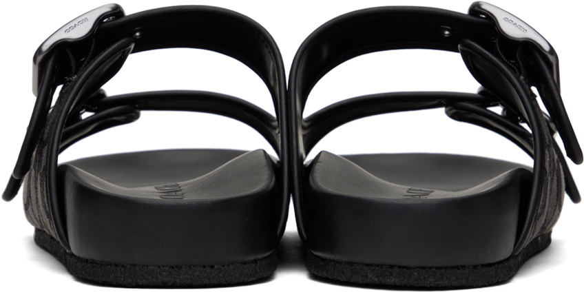 【関税込み】Coach 1941 ブラック バックルストラップ サンダル Coach 1941: Black Buckle Strap Sandals | SSENSE