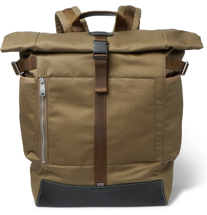 Photo: Paul Smith - Webbing and Leather-Trimmed Cotton-Canvas Backpack - Green