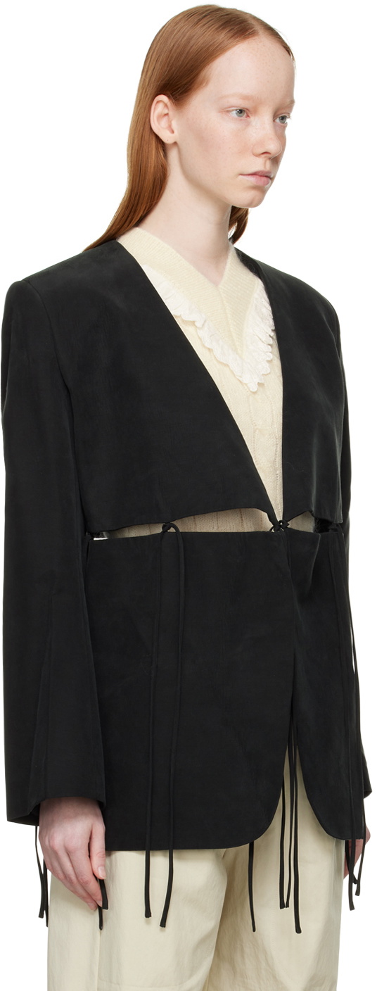 Yuzefi Black Collarless Split Blazer