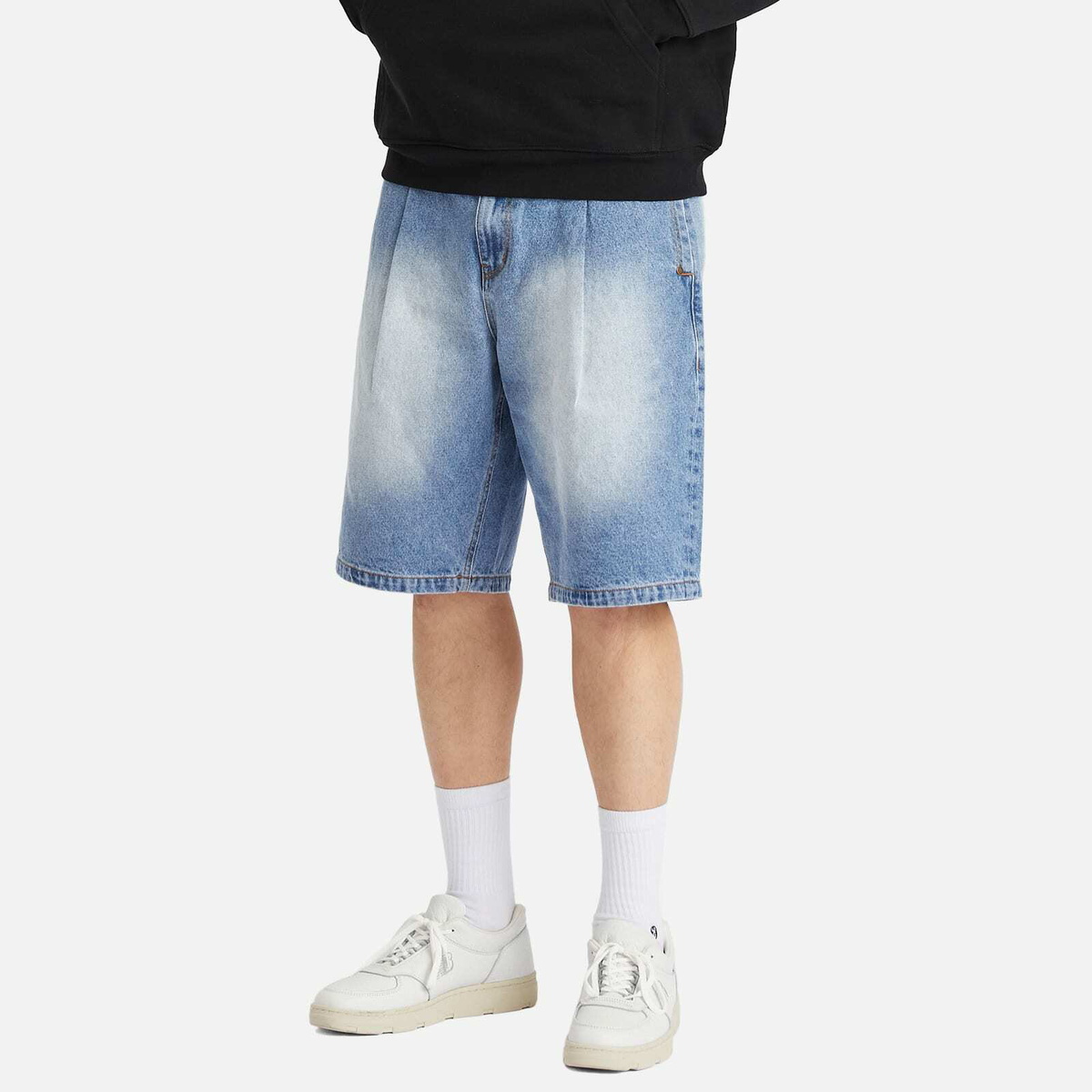 Dime Men's Pleated Denim Shorts in Blue Washed