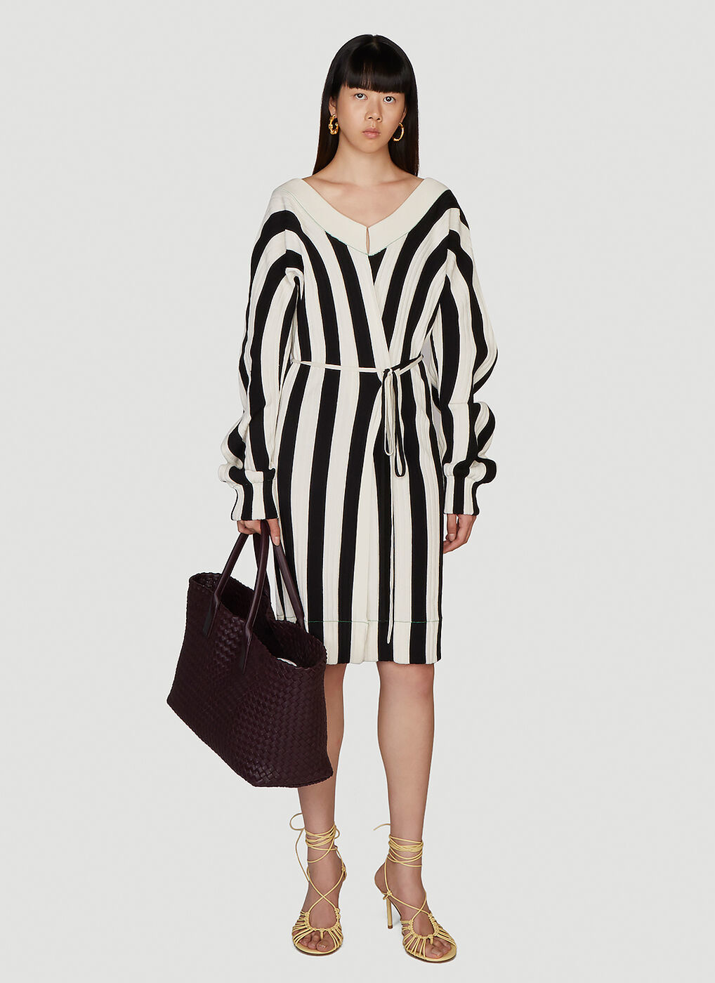 Stripe Knit Wrap Dress in Black Bottega Veneta