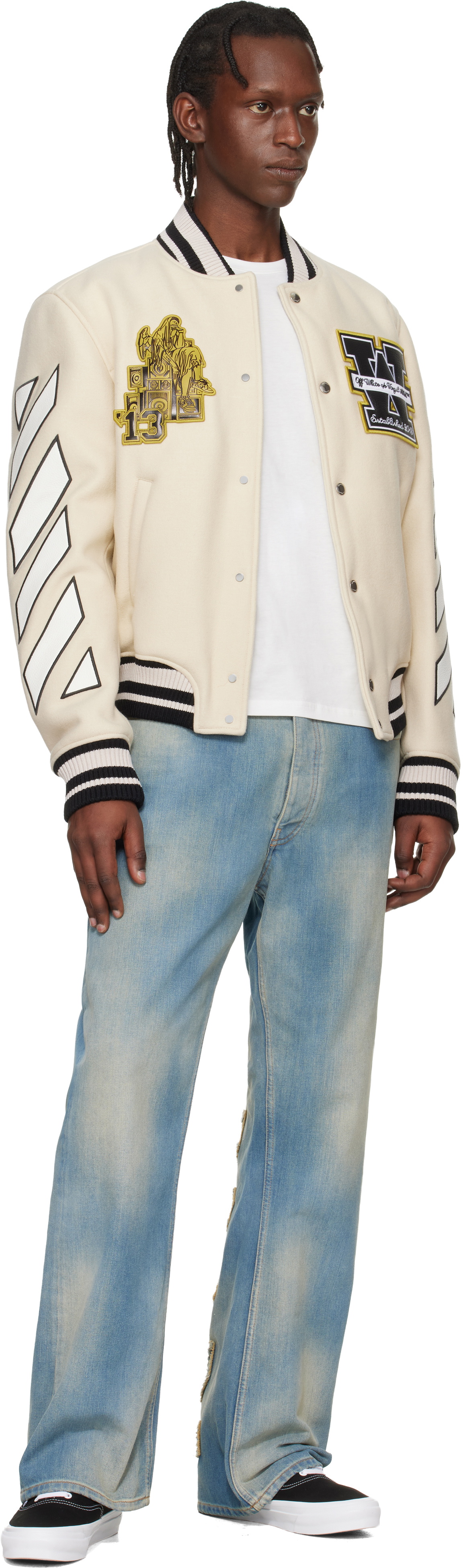 Off-White Blue Diagonal Raw Patch 90s Skate Jeans