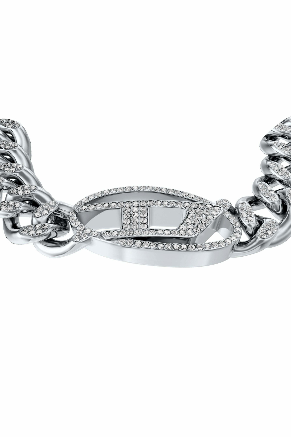 Diesel Stainless steel Oval D glitz chain bracelet - Bracelets - Unisex - Silver