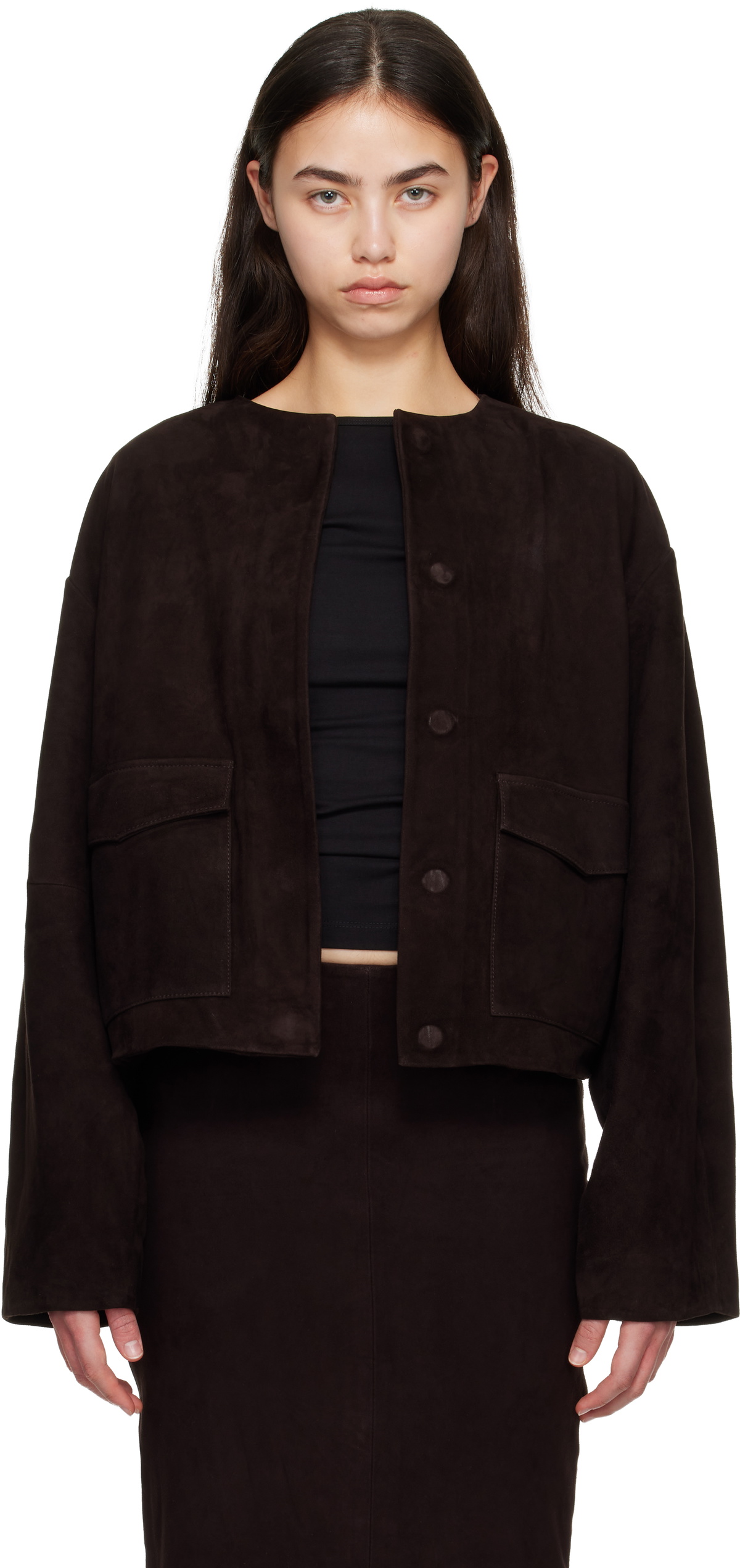 St. Agni Brown Suede Utility Cocoon Bomber Jacket