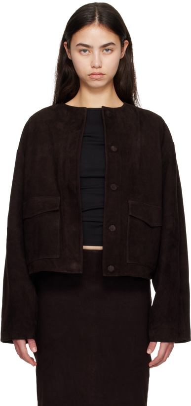 Photo: St. Agni Brown Suede Utility Cocoon Bomber Jacket