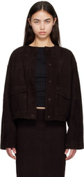 St. Agni Brown Suede Utility Cocoon Bomber Jacket