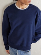 SAINT LAURENT - Logo-Embroidered Cotton-Jersey Sweatshirt - Blue