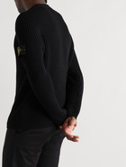 Stone Island - Logo-Appliquéd Ribbed Wool Sweater - Black